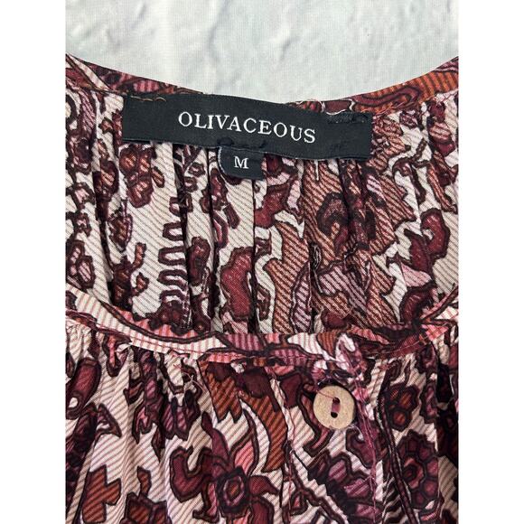 OLIVACEOUS Cottage Core Boho Floral Ruffled Mini Dress Balloon Sleeve Brown Sz M - Picture 4 of 8